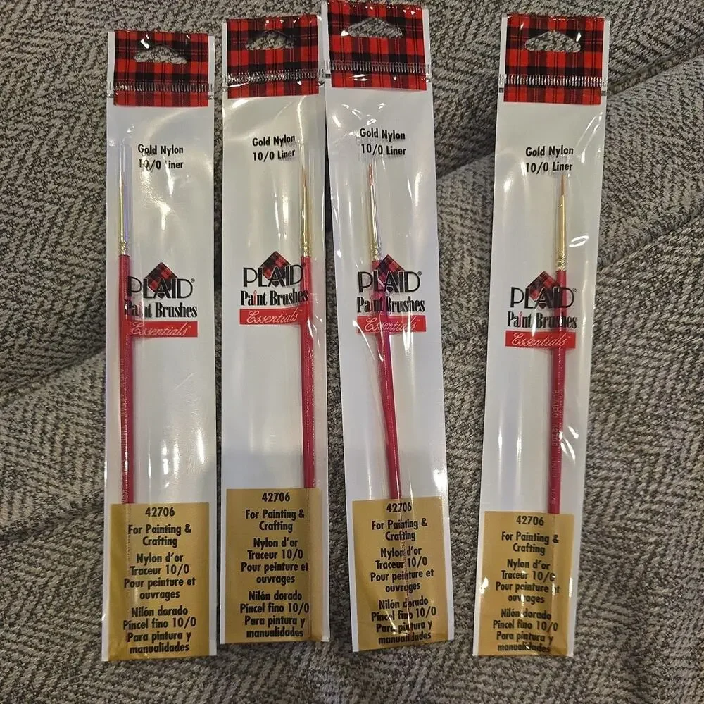 NOS 4 Packs Plaid Essentials Paint Brushes 10/0 Liner #42706 Gold Nylon Crafts